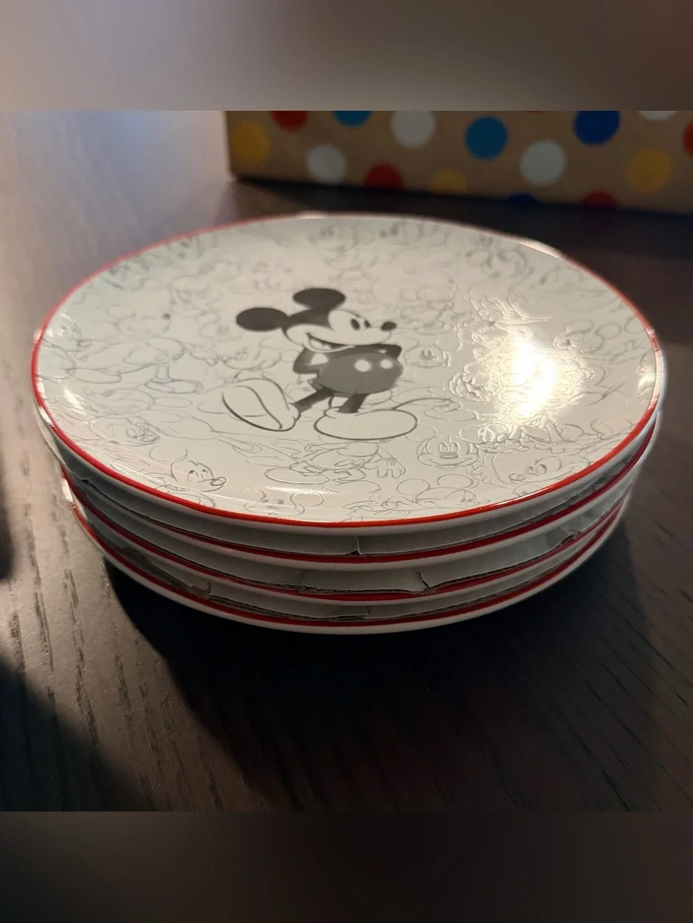 Pottery Barn White and Red Mickey Mouse Dessert Plates
